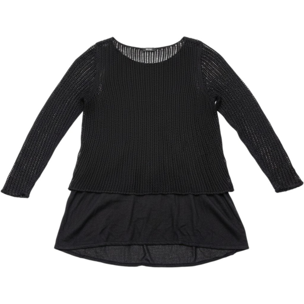 Eileen Fisher Black Organic Linen Layered Mesh Knit Sweater Small S16LF
